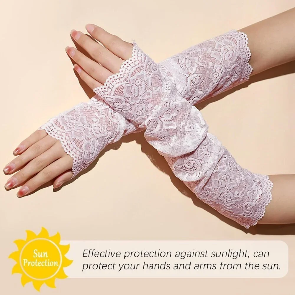 Women's 1 Purple Fingerless Lace Arm Sleeves Gloves Wedding Dress Party Prom